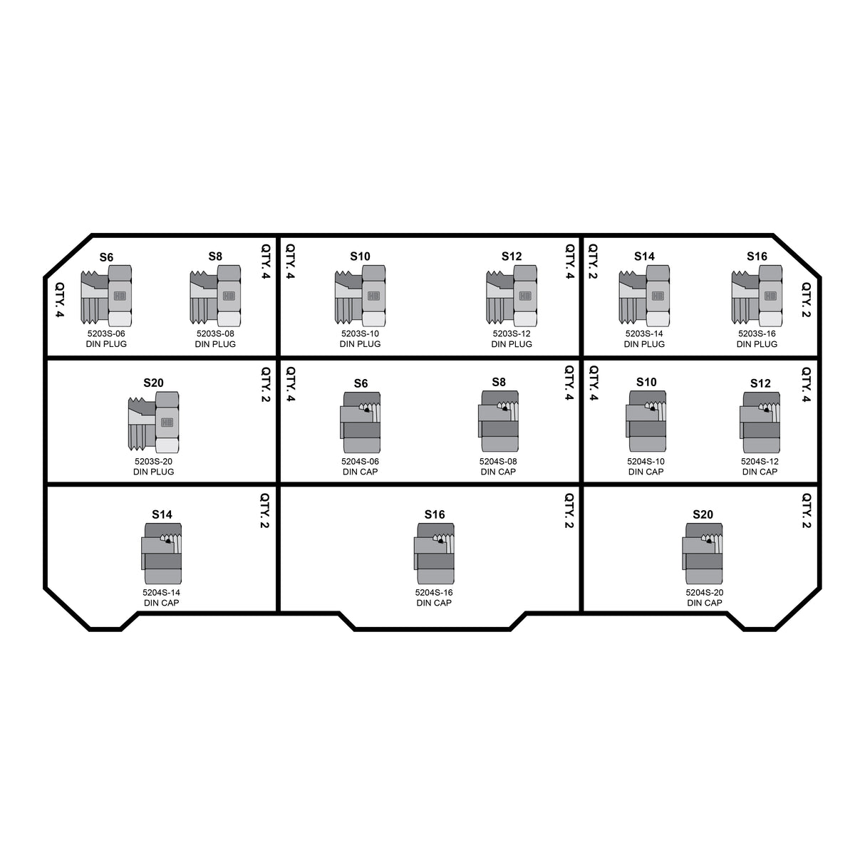 HOSEBOX - HB2025-004 - METRIC HEAVY DIN CAPS AND PLUGS FITTING PACK