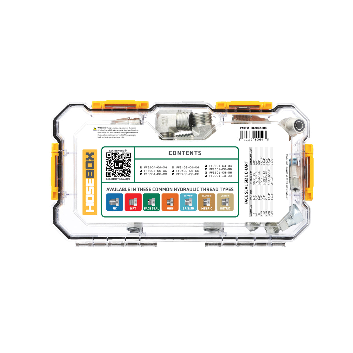 HOSEBOX - HBE2002-003 - FACE SEAL - JIC - NPT FITTING PACK