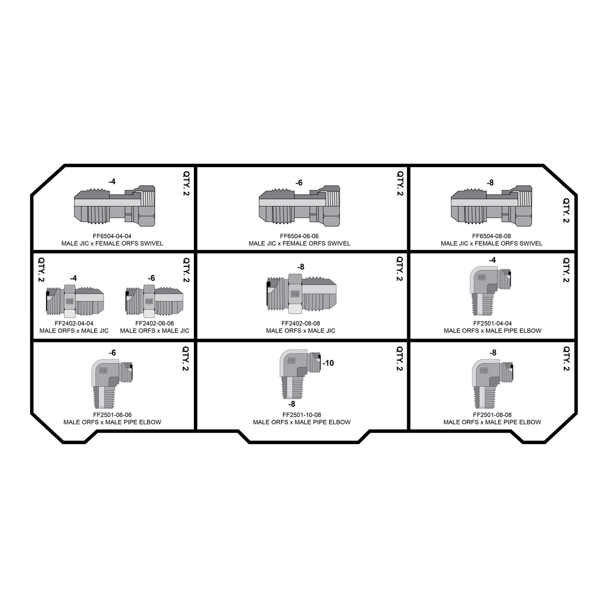 HOSEBOX - HBE2002-003 - FACE SEAL - JIC - NPT FITTING PACK
