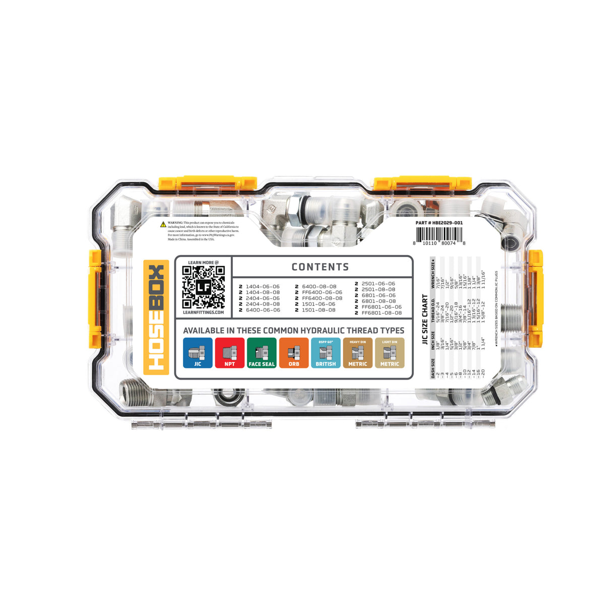 HOSEBOX - HBE2029-001 - VARIETY FITTINGS PACK (MOST COMMON JIC, FACE SEAL AND NPT FITTINGS)