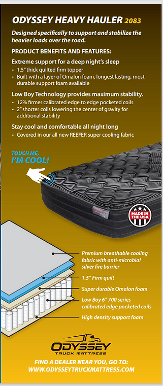 ODYSSEY TRUCK MATTRESS - HEAVY HAULER 9" FIRM FOAM MATTRESS