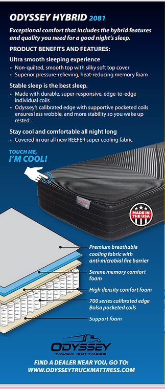ODYSSEY TRUCK MATTRESS - HYBRID 12" MEMORY FOAM MATTRESS
