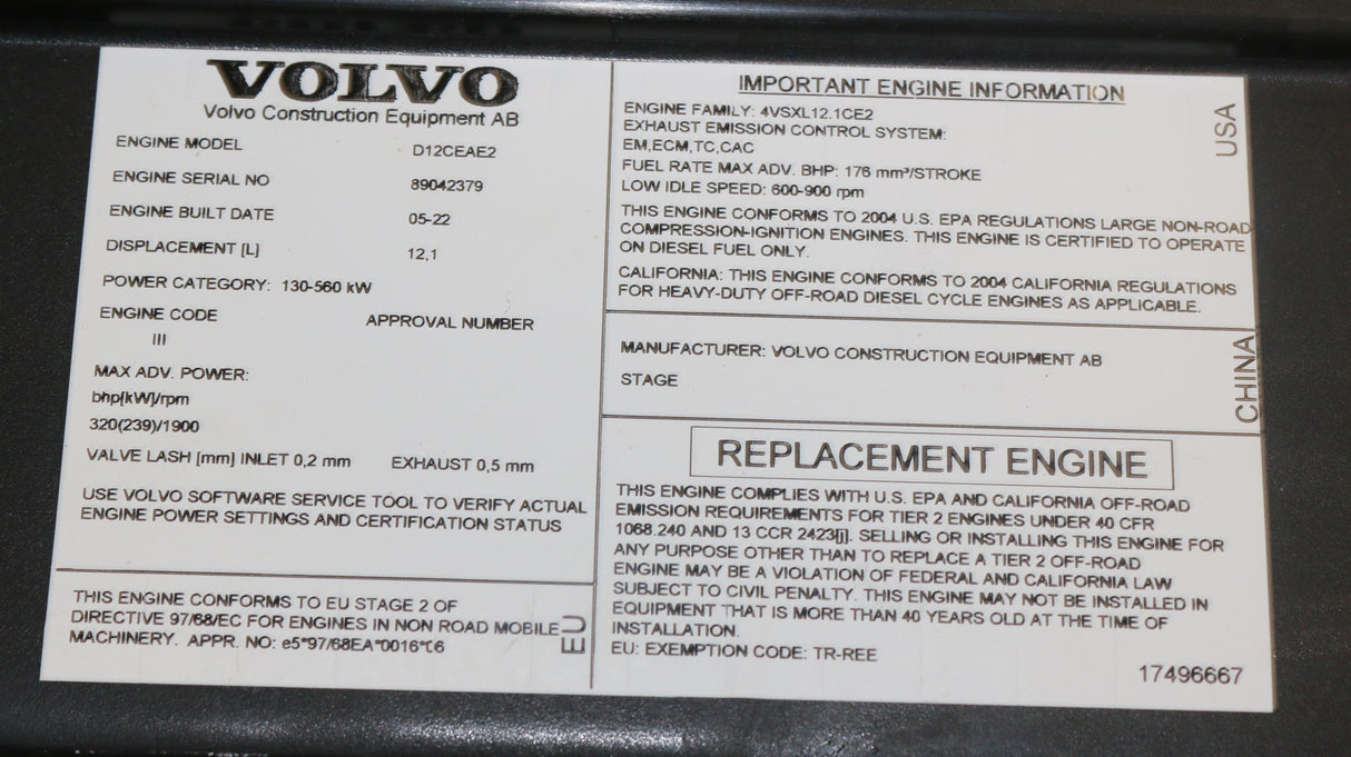 VOLVO - 9015002603 - Reman Volvo D12C EAE2 Diesel Engine 320hp@1900rpm