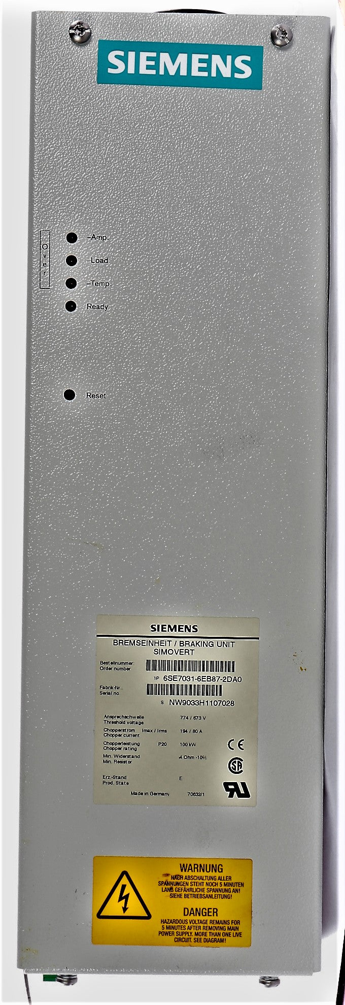 SIEMENS - 6SE7031-6EB87-2DA0 - BRAKING UNIT 100kw