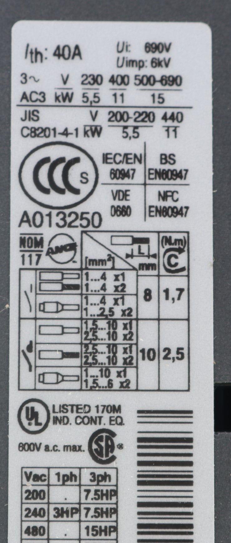 TELEMECANIQUE  - LC1D25F7 - 110V 50/60Hz 11KW/400V 15HP/480V CONTACTOR