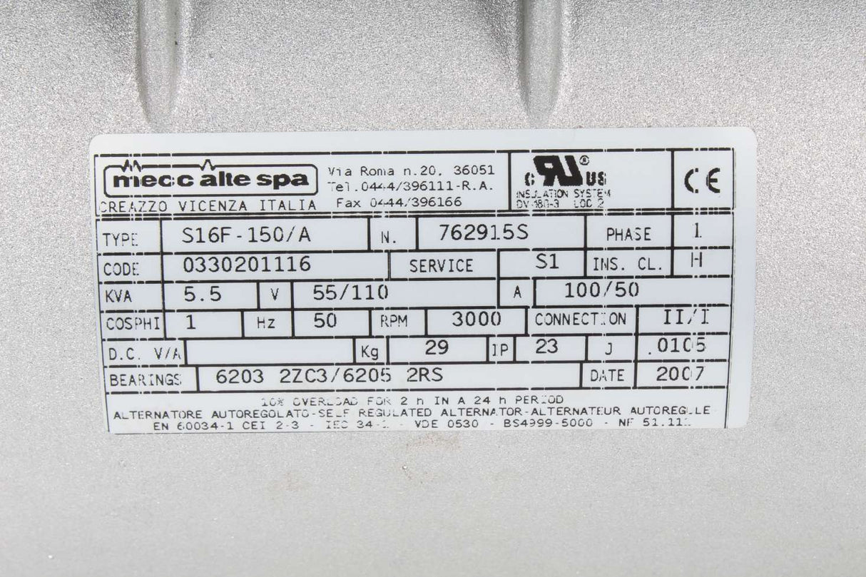 MECC ALTE SpA - S16F-150/A_762915S - ALTERNATOR 5.5kVA 55/110V 50Hz