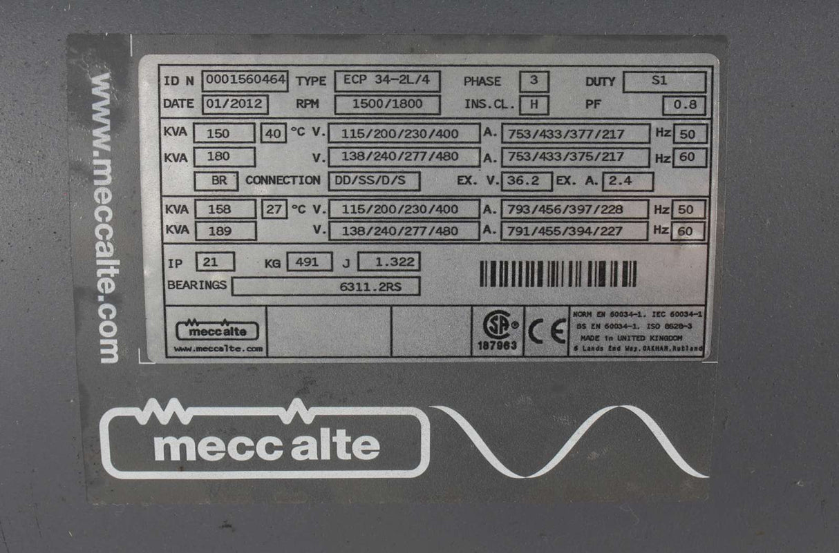 MECC ALTE SpA - ECP34-2L/4_0001560464 - ALTERNATOR 150/180kVA 50/60Hz