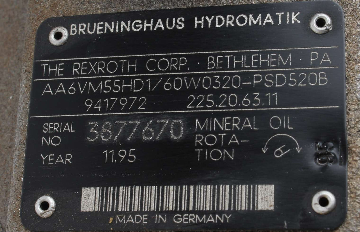 BRUENINGHAUS HYDROMATIK - AA6VM55HD1/60W0320-PSD520B - HYDRAULIC AXIAL PISTON MOTOR
