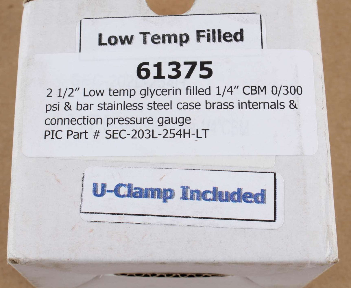 PIC GAUGES - 203L-254H-LT - GAUGE 0-300 PSI/BAR 2 1/2""CNTR