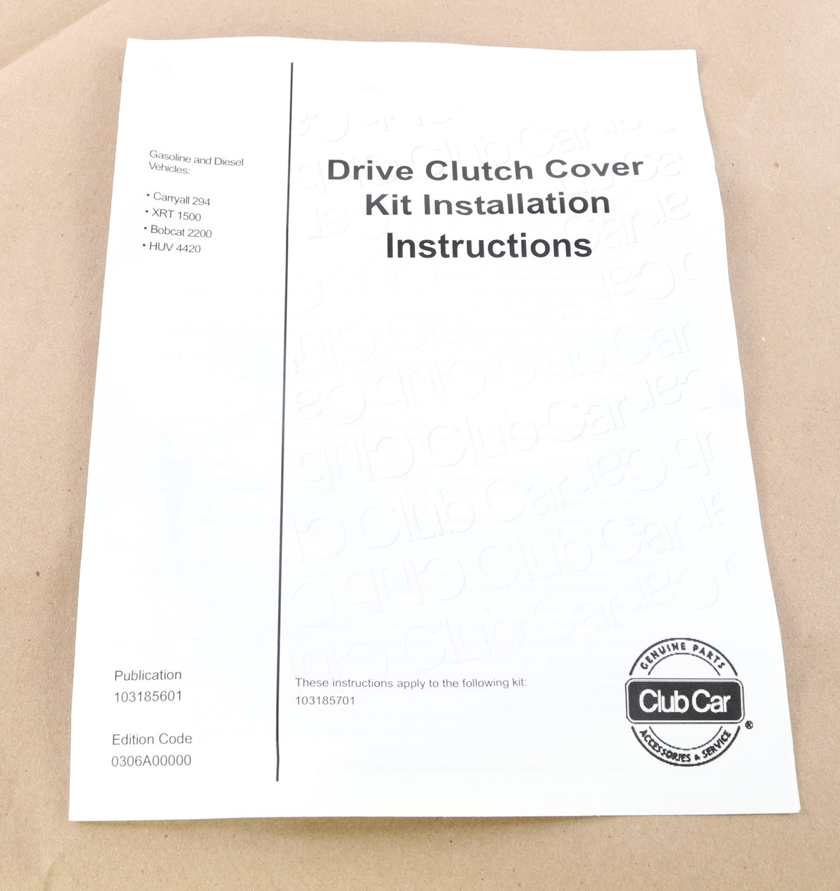 CLUB CAR - 103185701 - PRIMARY CLUTCH COVER KIT