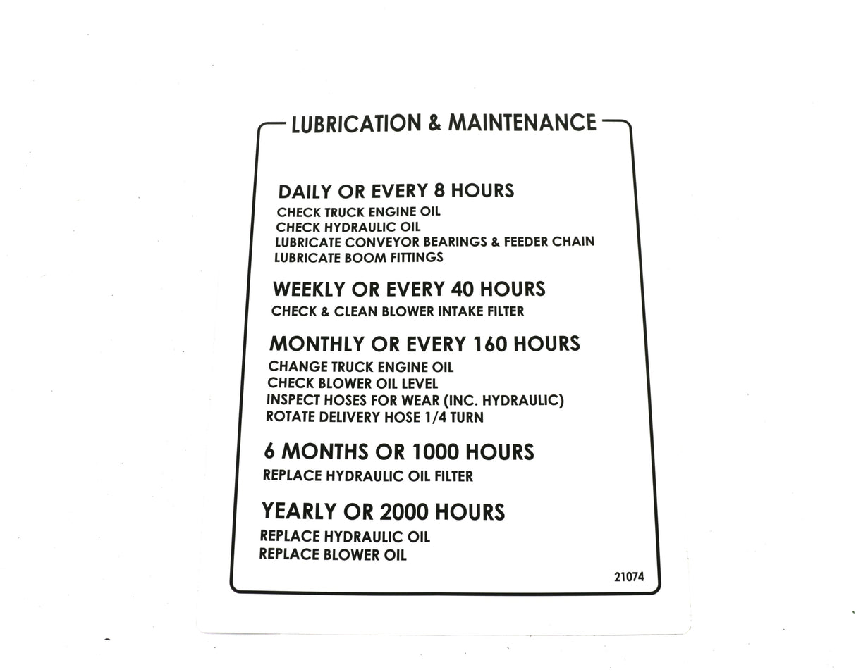SCHWARZE - 21074 - DECAL LUBE AND MAINTENANCE DECAL