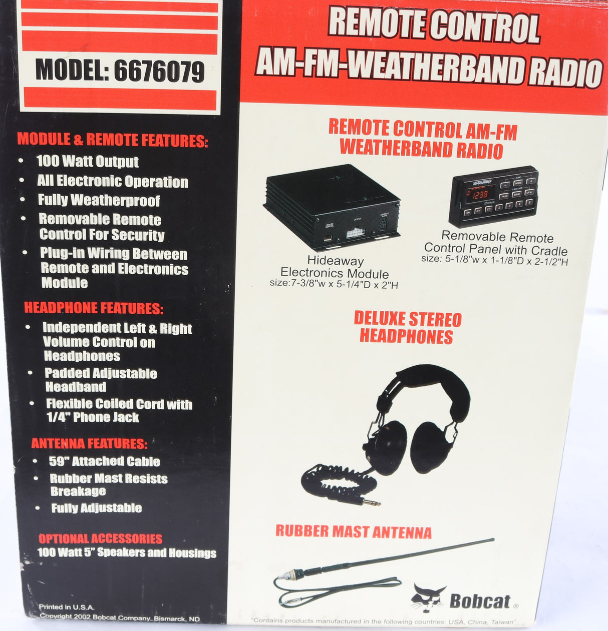 BOBCAT - 6676079 - REMOTE CONTROL AM FM WEATHERBAND 100 WATT RADIO