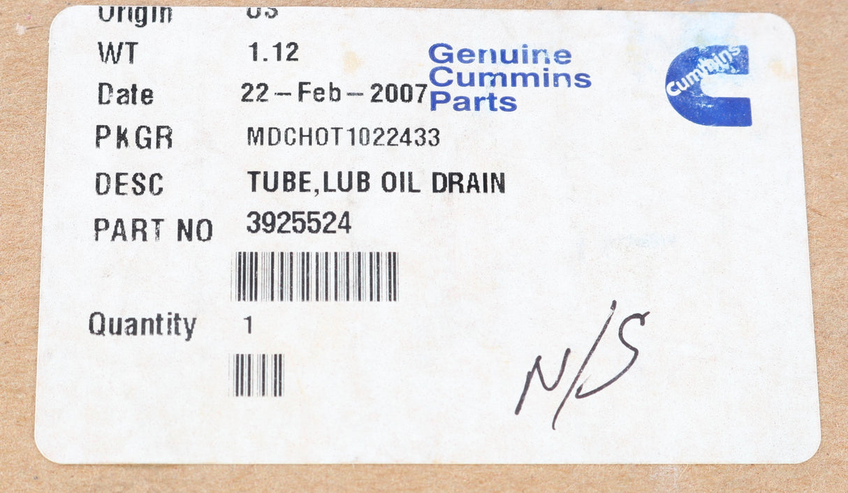 CUMMINS - 3925524 - LUBRICATING OIL DRAIN TUBE