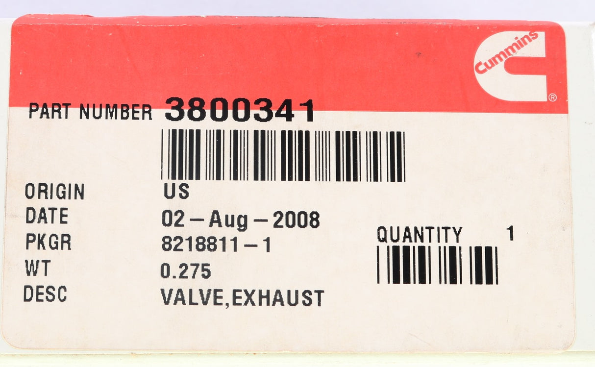 CUMMINS - 3800341 - EXHAUST VALVE KIT FOR 8.3L ISC|ISL ENGINES