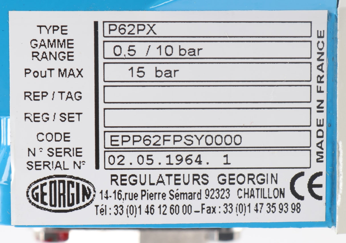 Régulateurs GEORGIN - P62PX - PRESSURE SWITCH EPP62FPSY0000