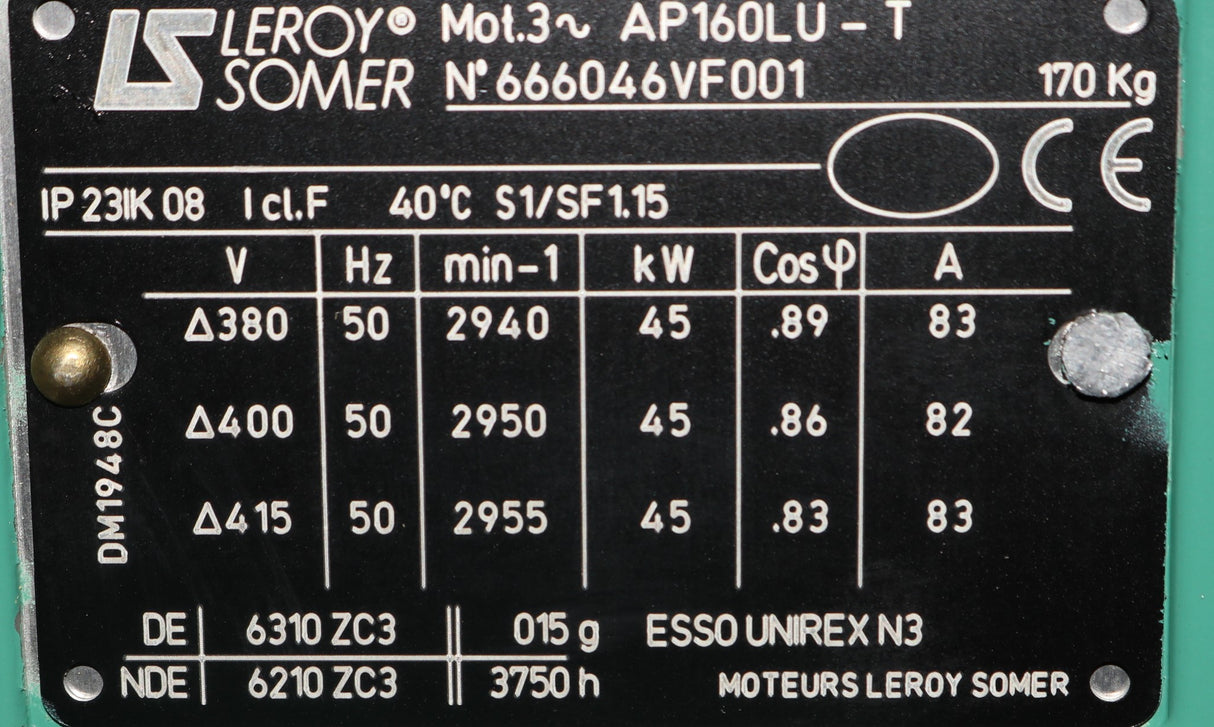 LEROY SOMER - AP160LU-T_666046VF001 - ELECTRIC MOTOR 45kW 380/400/415V 50Hz