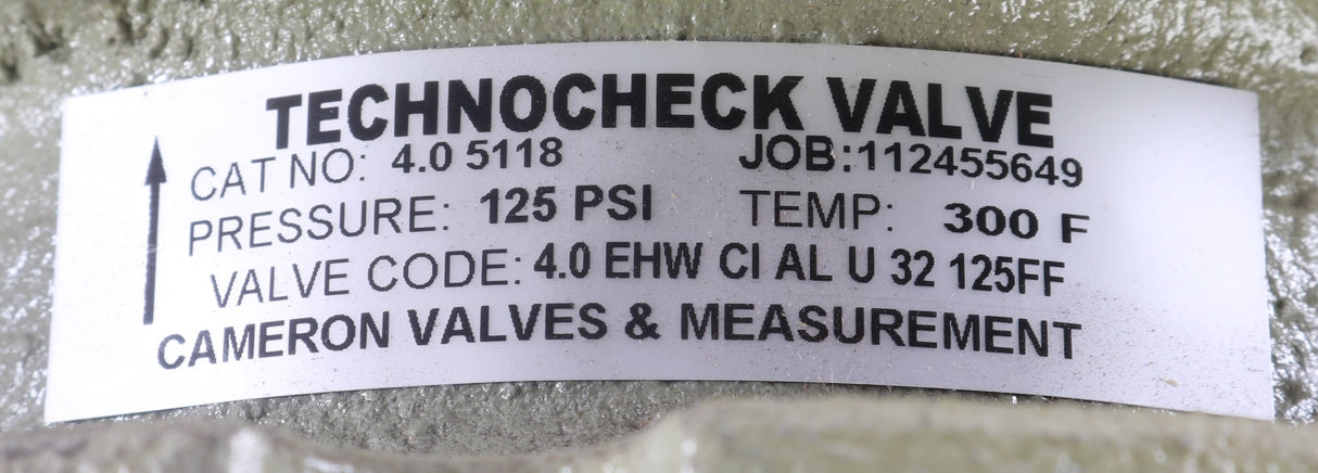 TECHNO - 4.0-EHW-CI-AL-U-32-125-FF - 4in BUTTERFLY CHECK VALVE
