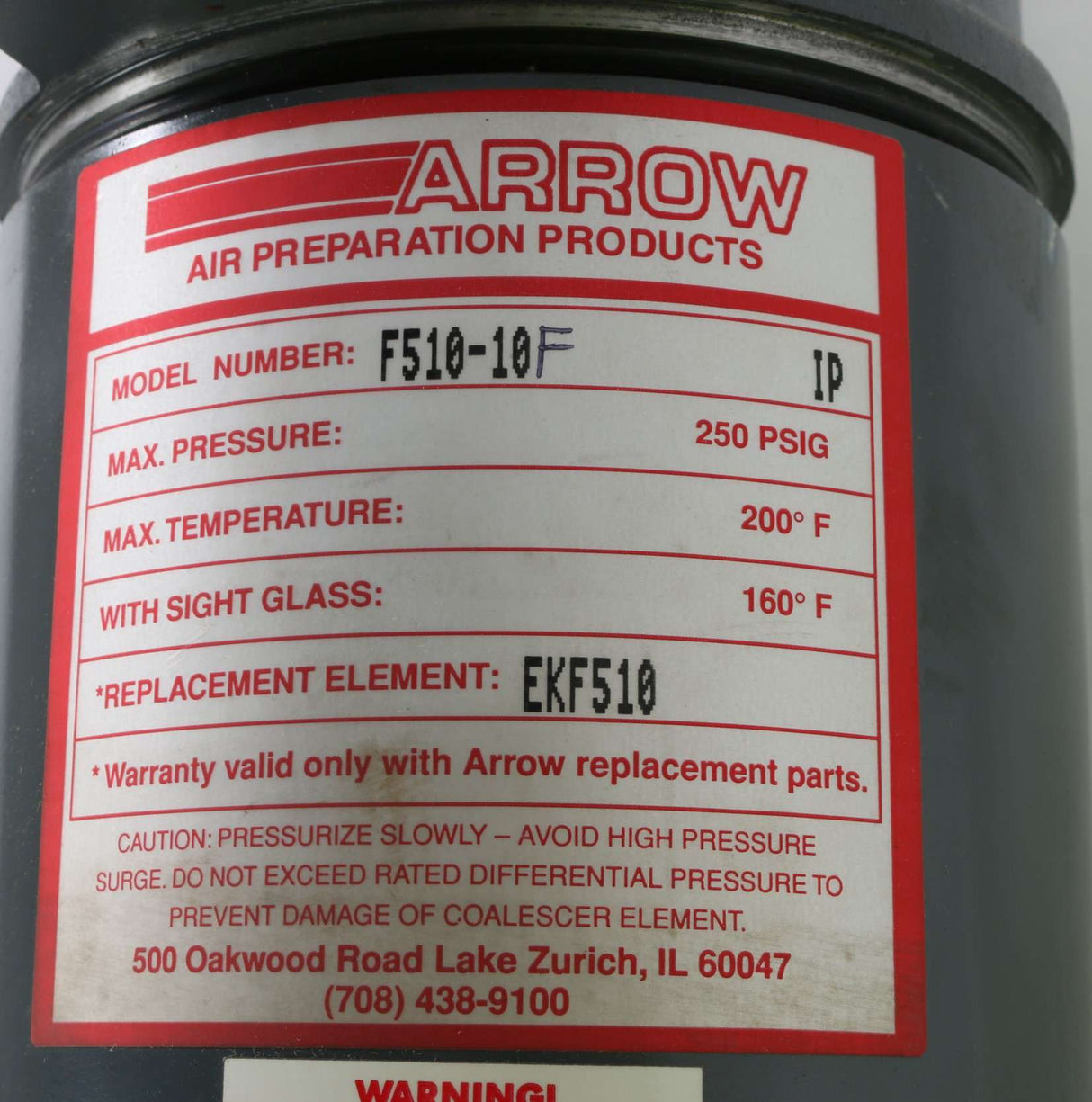 ARROW PNEUMATICS - F510-10F - 1-1/4 COALESCER .03M MAX PRESSURE 250 PSIG