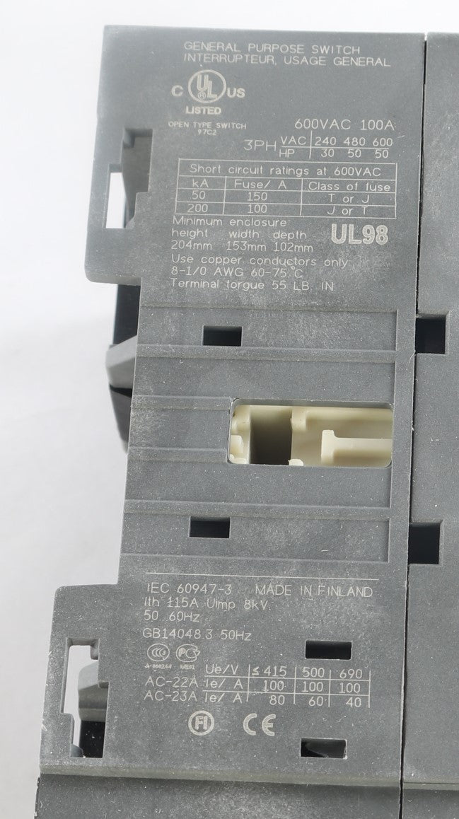 ABB - 1SCA105004R1001 - DISCONNECT SWITCH 3PH  600VAC  100A 60HZ