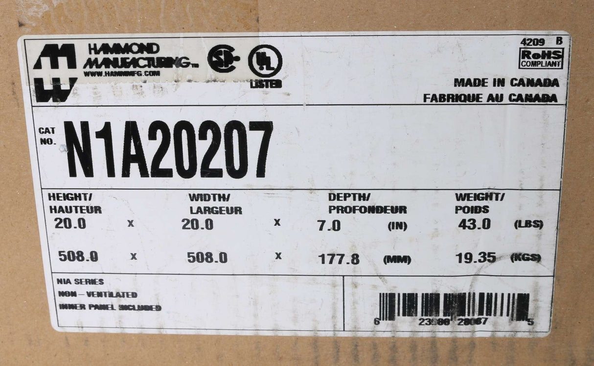 HAMMOND MFG - N1A20207 - ENCLOSURE 20X20X7