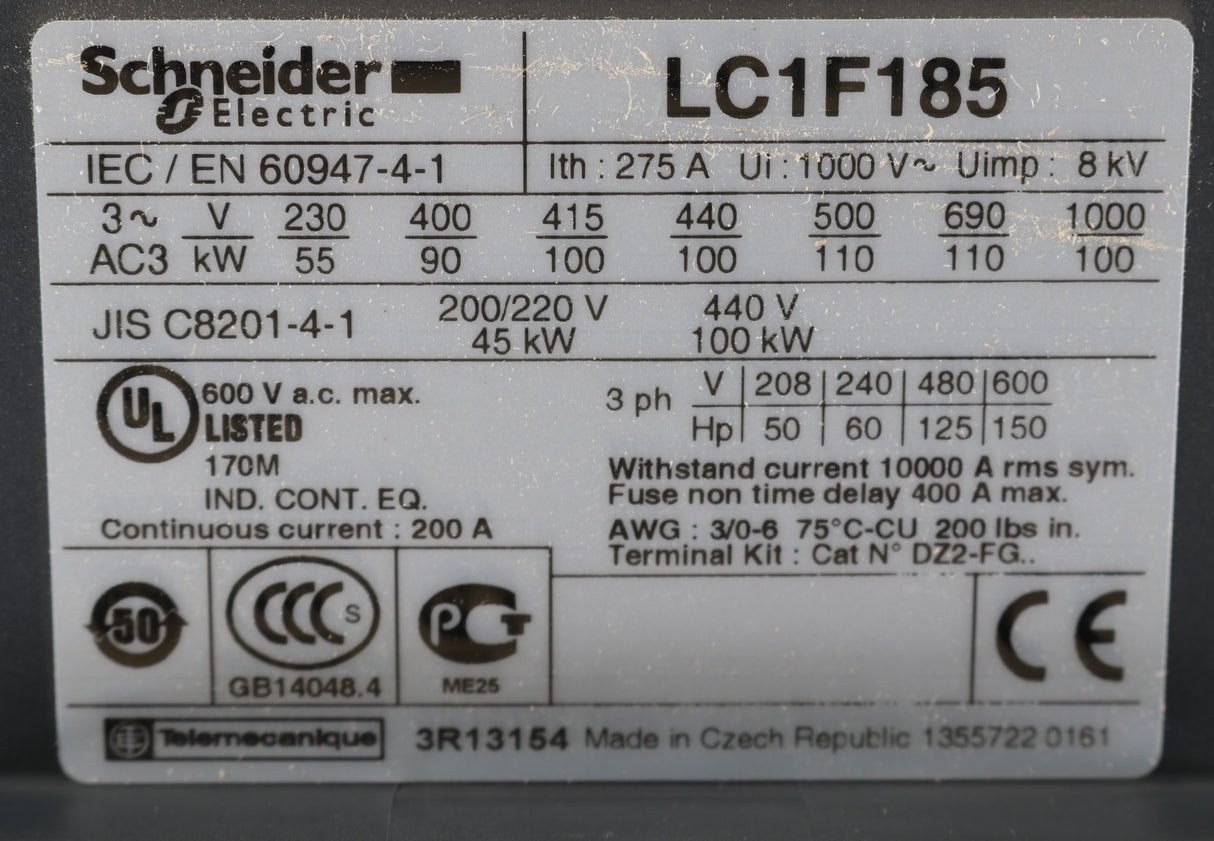 SCHNEIDER ELECTRIC - LC1F185E7 - CONTACTOR