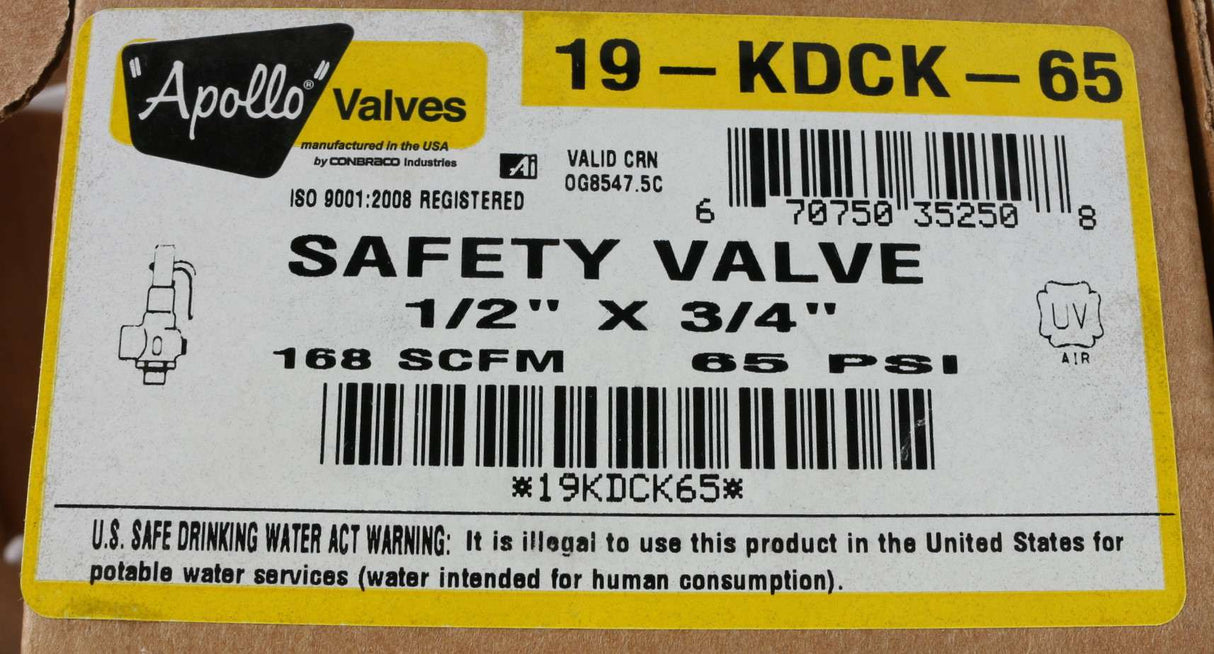 APOLLO - 19-KDCK-65 - RELIEF VALVE_65PSI_050P_AN
