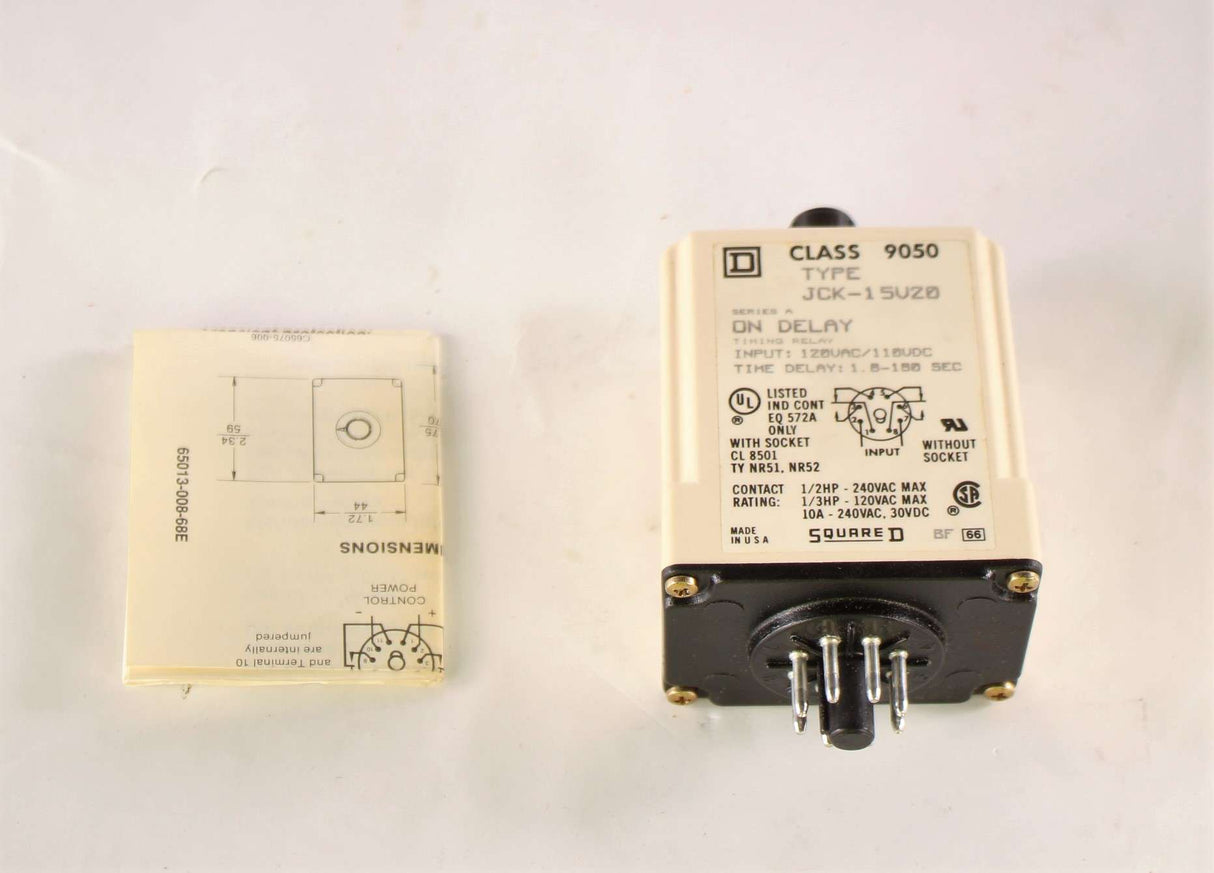 SCHNEIDER ELECTRIC - 9050-JCK-15V20 - PLUG-IN VARIABLE TIME ON-DELAY RELAY 240VAC