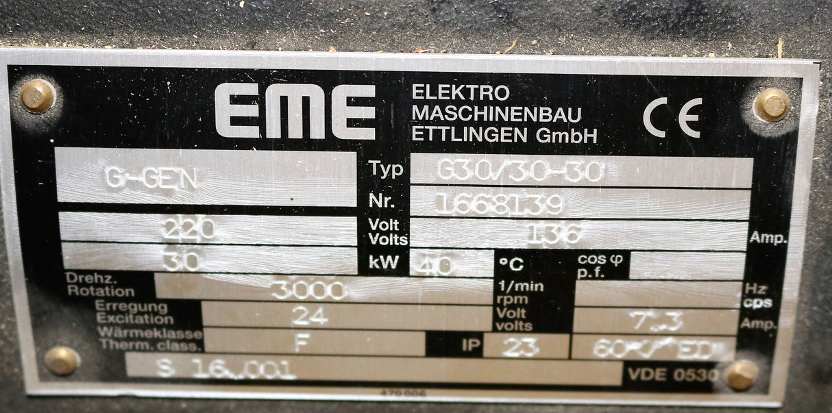 EME GENERATOREN (ELEKTROMASCHINENBAU ETTLINGEN) - G30/30-30 - GENERATOR 30kW 220V
