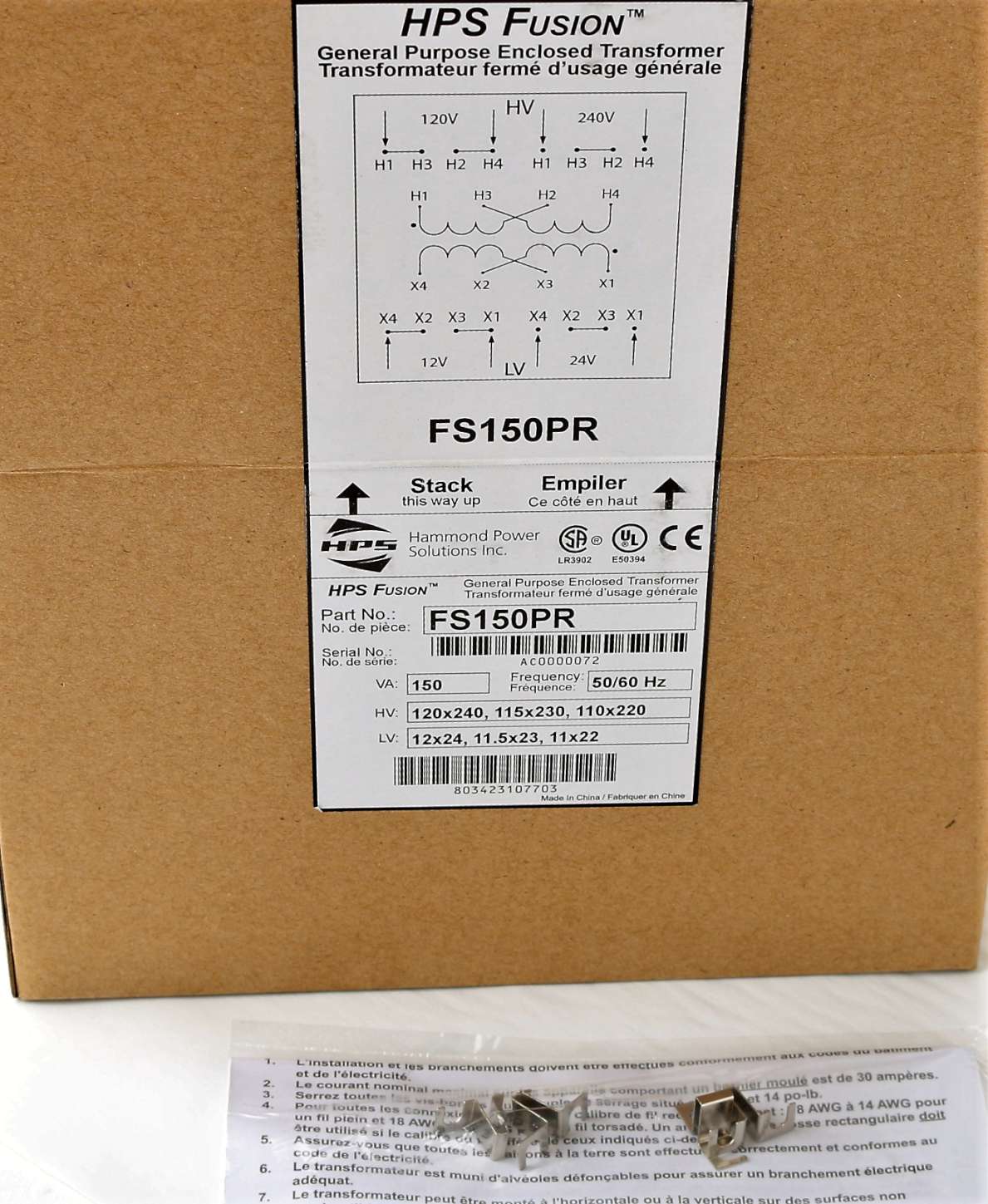 HAMMOND POWER SOLUTIONS  - FS150PR - TRANSFORMER - 150VA 120/240V TO 12/24V 1PH