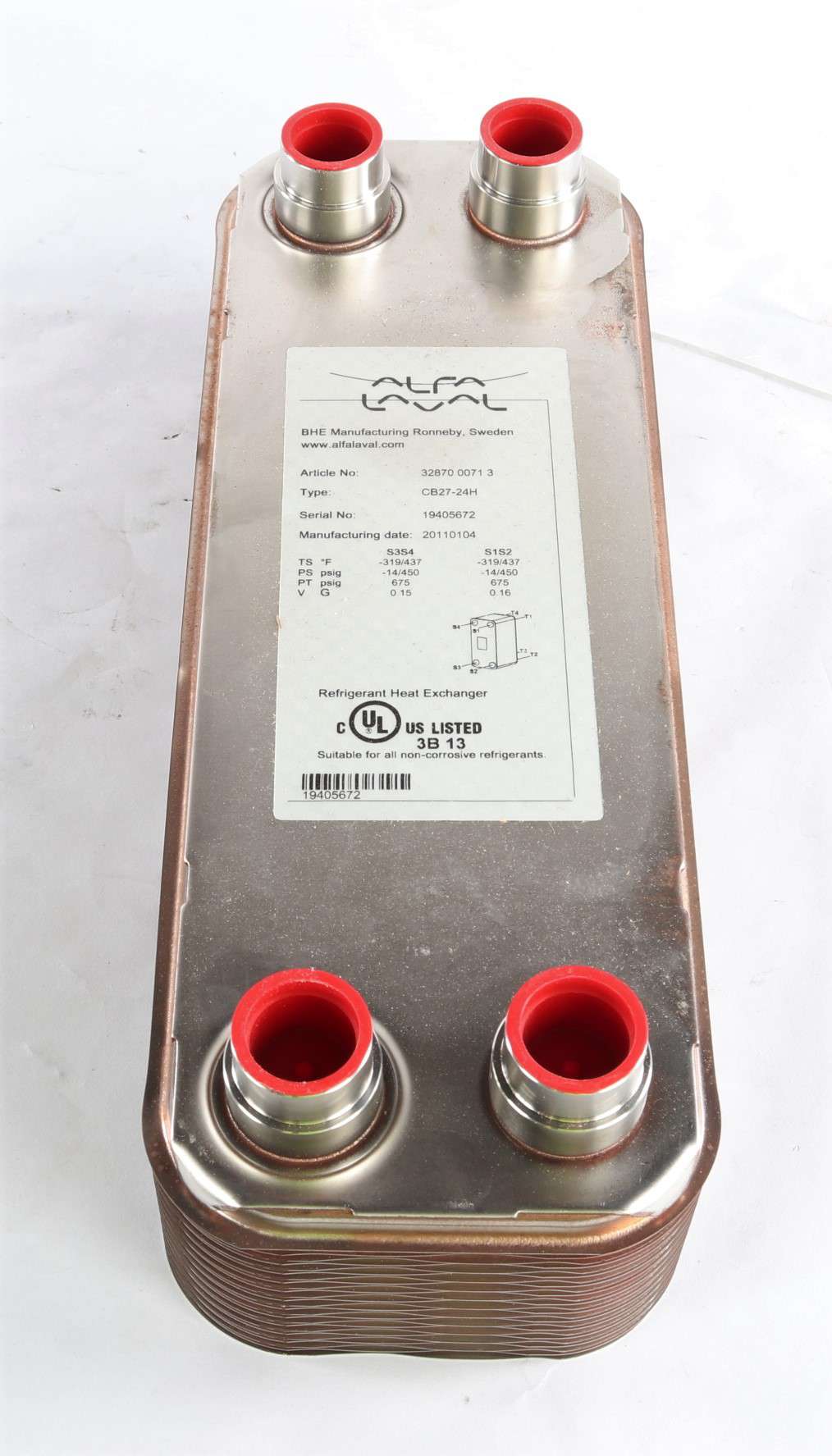 BHE MANUFACTURING (ALFA LAVAL) - CB27-24H-S33 - BRAZED PLATE HEAT EXCHANGER 32870-0071-3