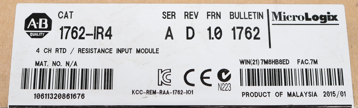 ALLEN-BRADLEY - 1762-IR4 - RTD IO CARD INPUT MODULE; HST