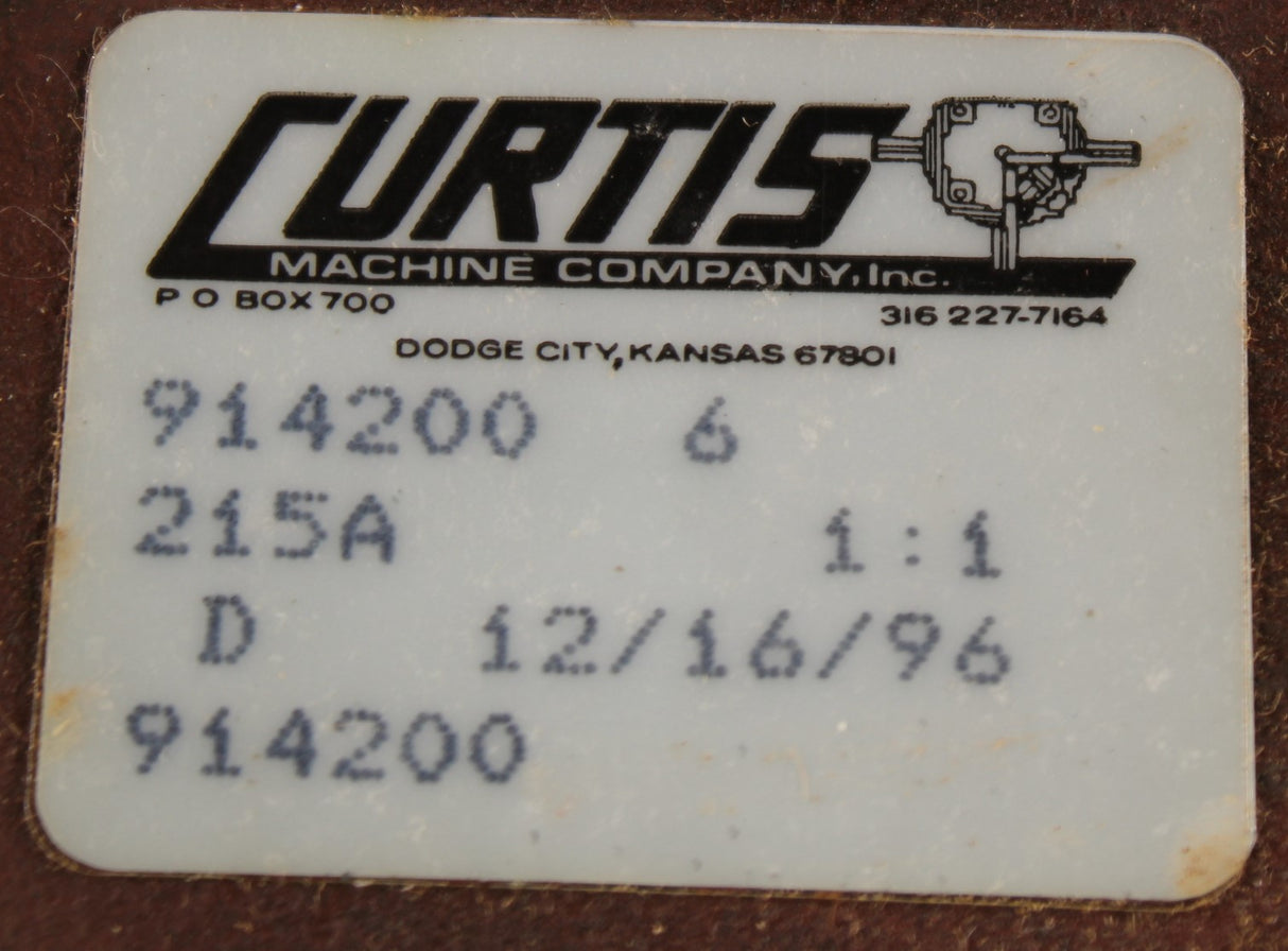 IWS - 914200 - GEAR BOX 215A - CURTIS MACHINE 1:1 RATIO