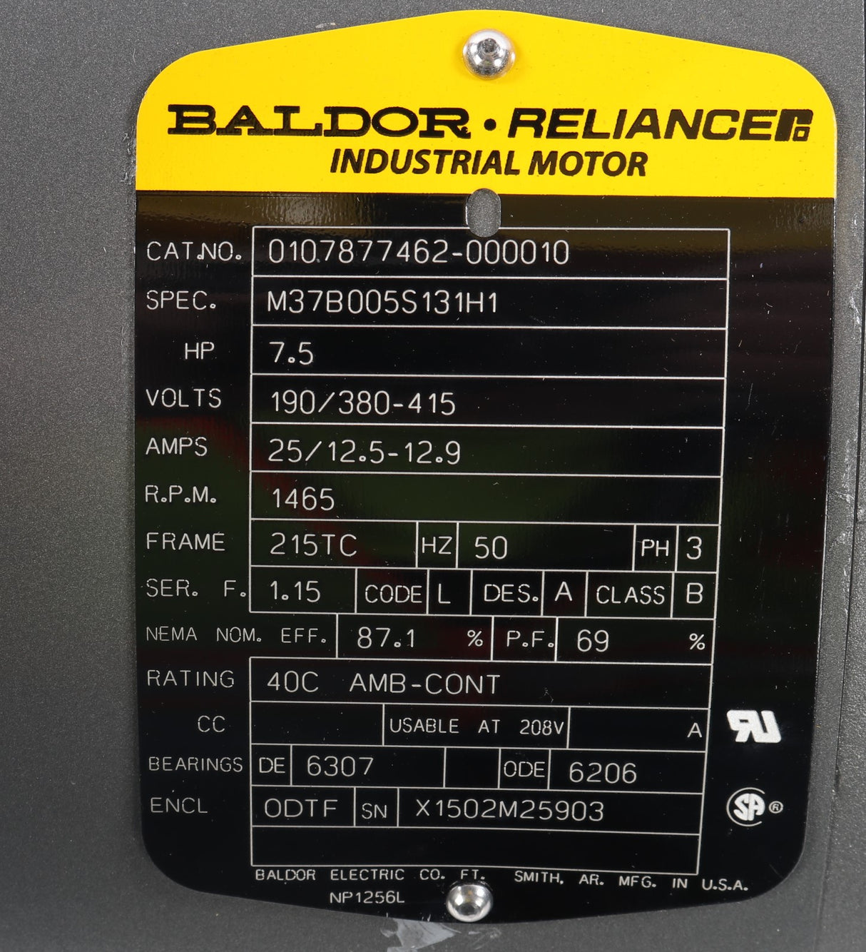 BALDOR  - 0107950550-000010 - ELECTRIC MOTOR 7.5HP 190/380-415V 50Hz 215TC