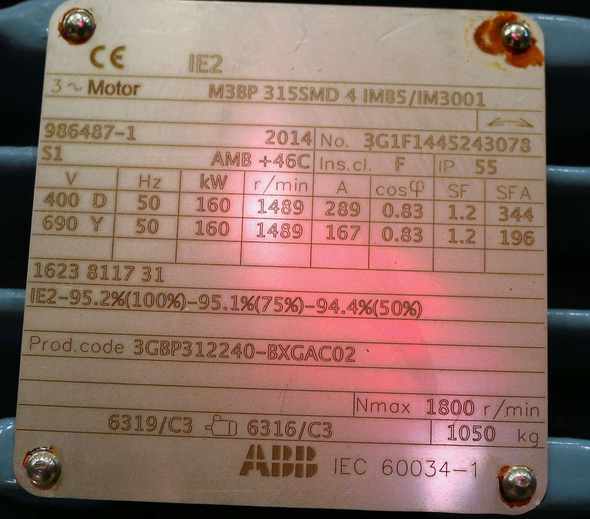 ABB - 3GBP312240-BXGAC02 - ELECTRIC MOTOR M3BP 315SMD 160kW 400/690V 50Hz