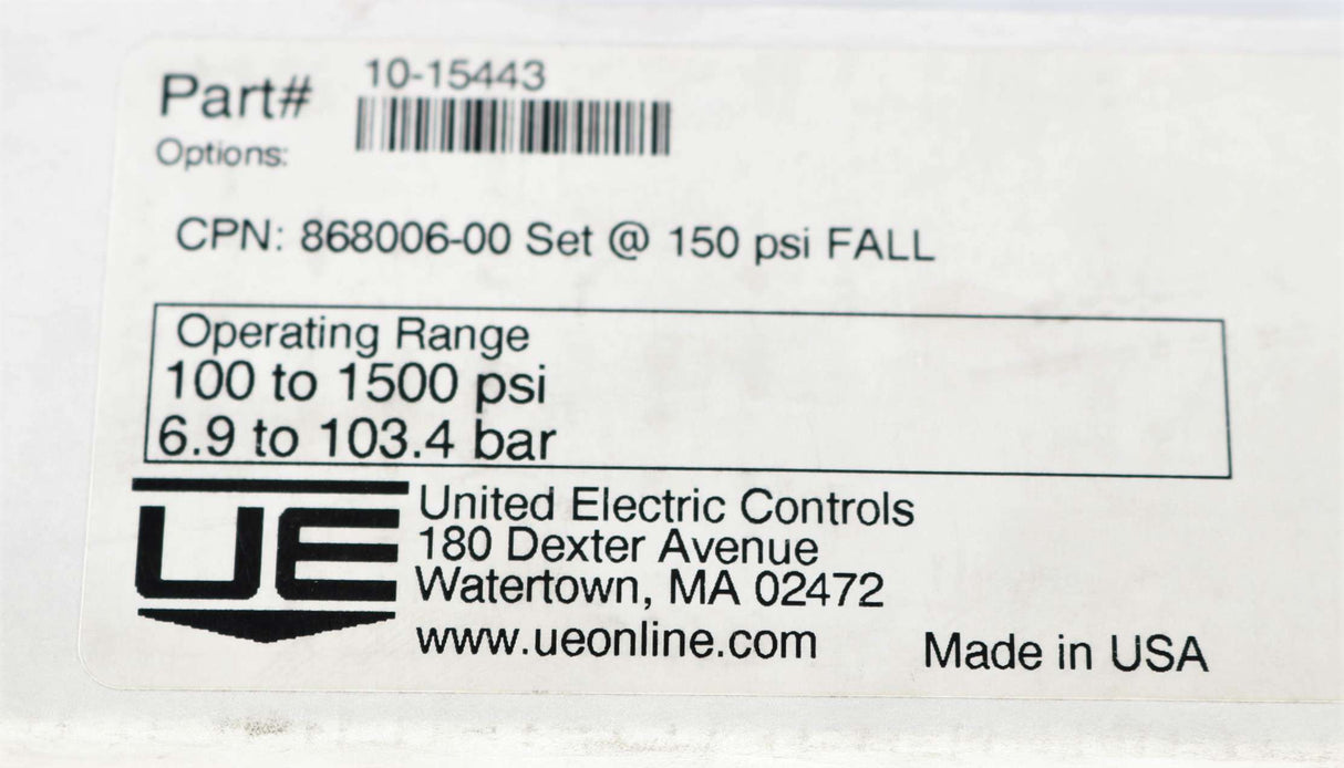 UNITED ELECTRIC - 10-15443 - PRESSURE SWITCH