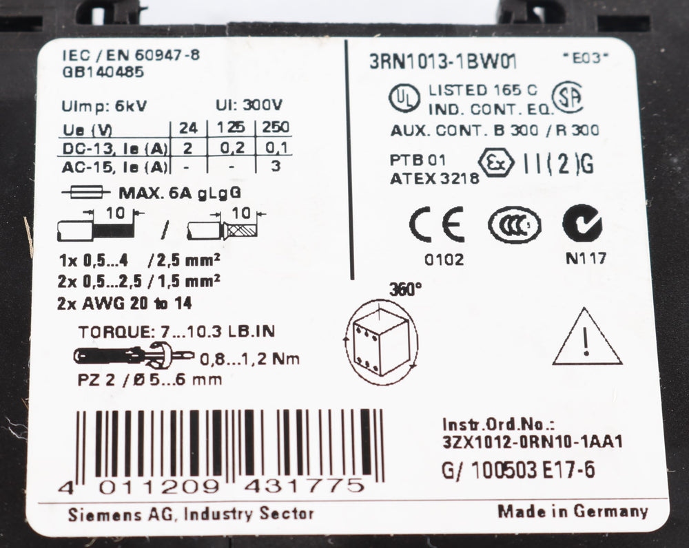 SIEMENS - 3RN1013-1BW01 - THERMISTOR RELAY