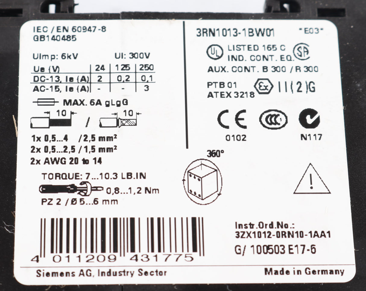 SIEMENS - 3RN1013-1BW01 - THERMISTOR RELAY