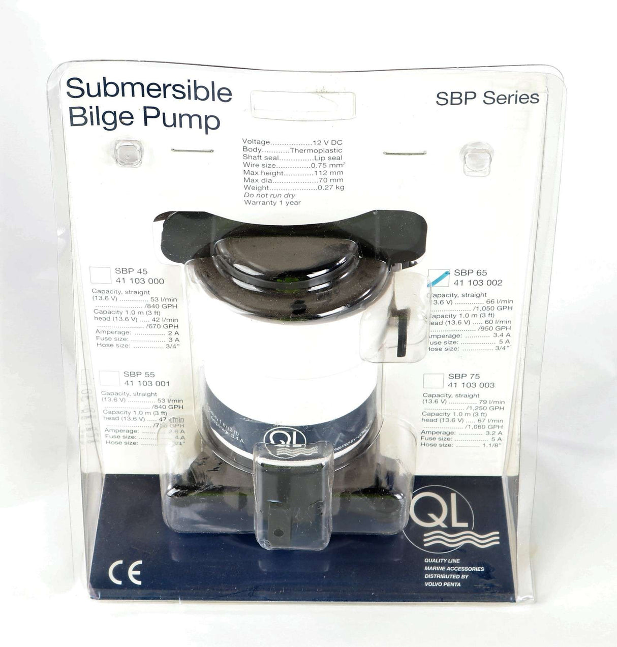 IWS - SBP65 - QL SUBMERSIBLE BILGE PUMP SBP65 12VDC 1GPH