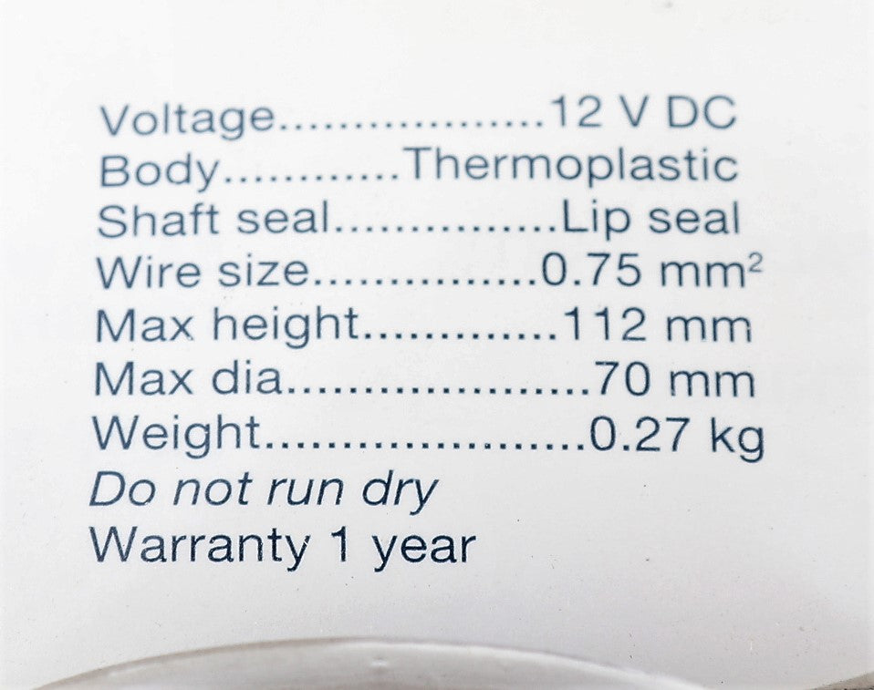 IWS - SBP65 - QL SUBMERSIBLE BILGE PUMP SBP65 12VDC 1GPH