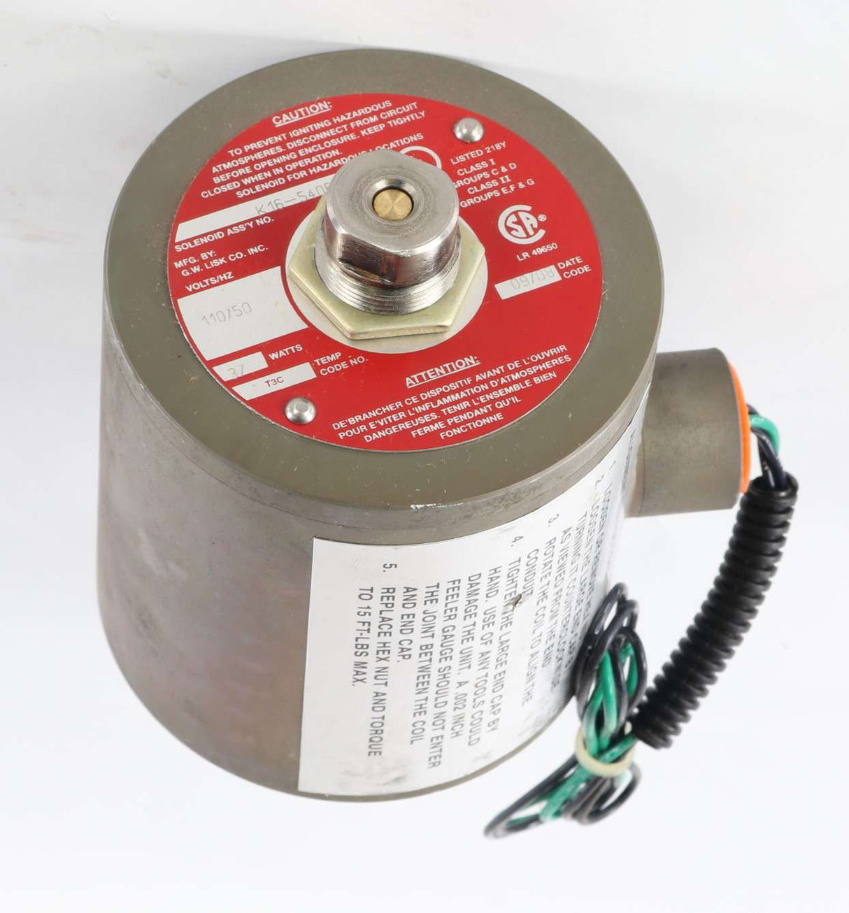 G.W.LISK - K16-540E-49A - SOLENOID ASSEMBLY 110V 50Hz 37 Watts