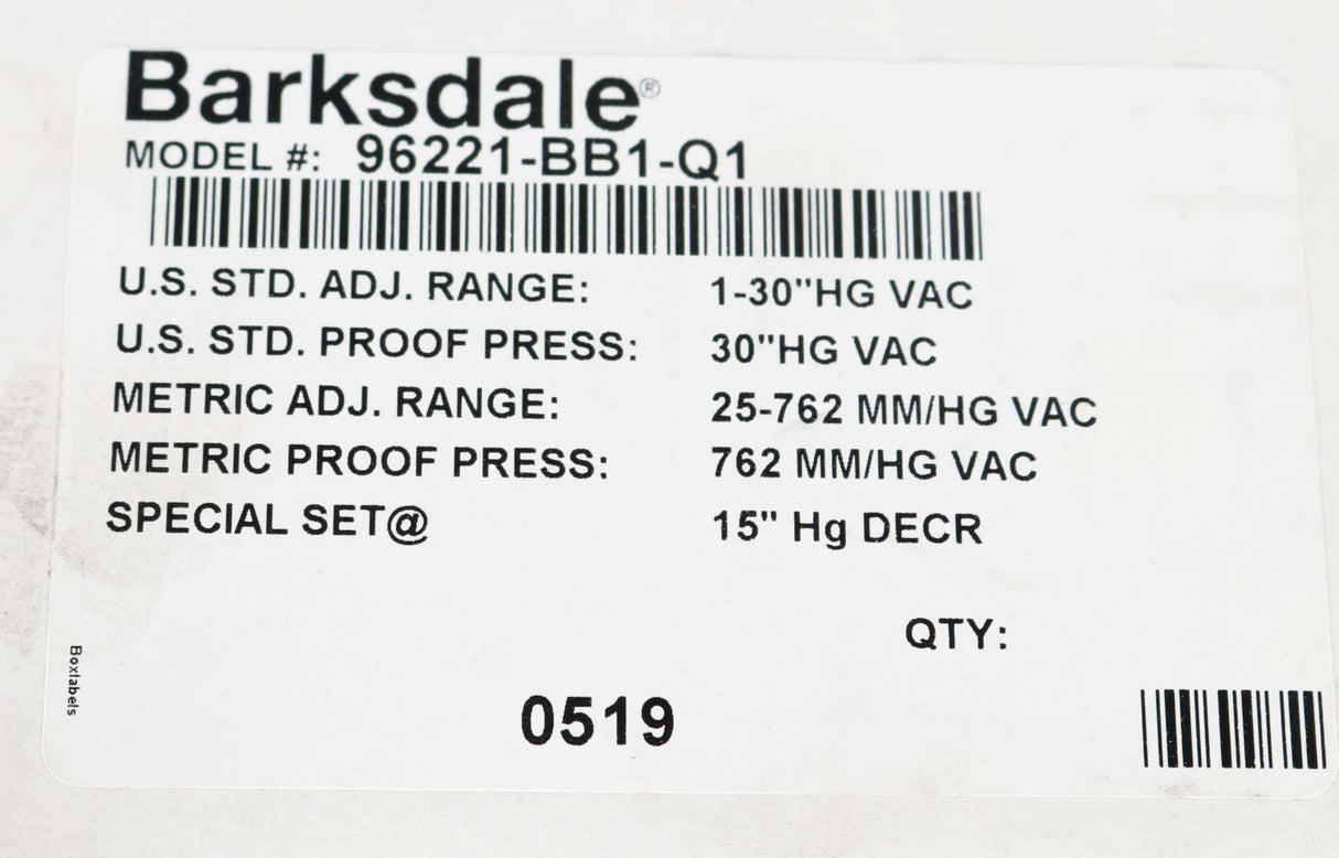 BARKSDALE - 96221-BB1-Q1 - PRESSURE SWITCH 1-30inHg