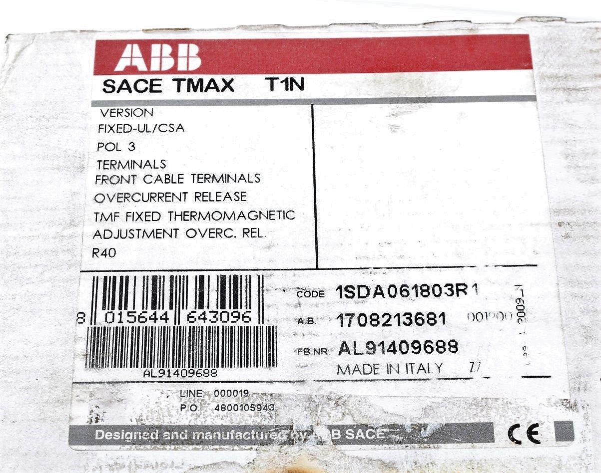 ABB - 1SDA061803R1 - BREAKER 40 AMP T-MAX ABB #T