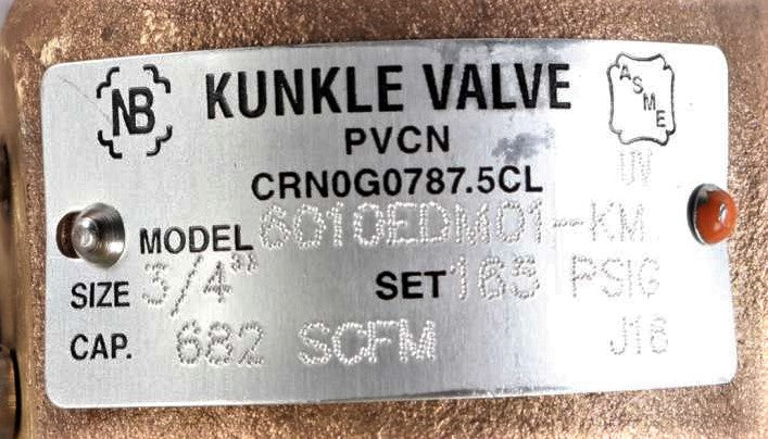 EMERSON - KUNKLE VALVE/CASH - 6010EDM01-KM-165 - PRESSURE RELIEF VALVE 3/4 MNPT 165 PSIG