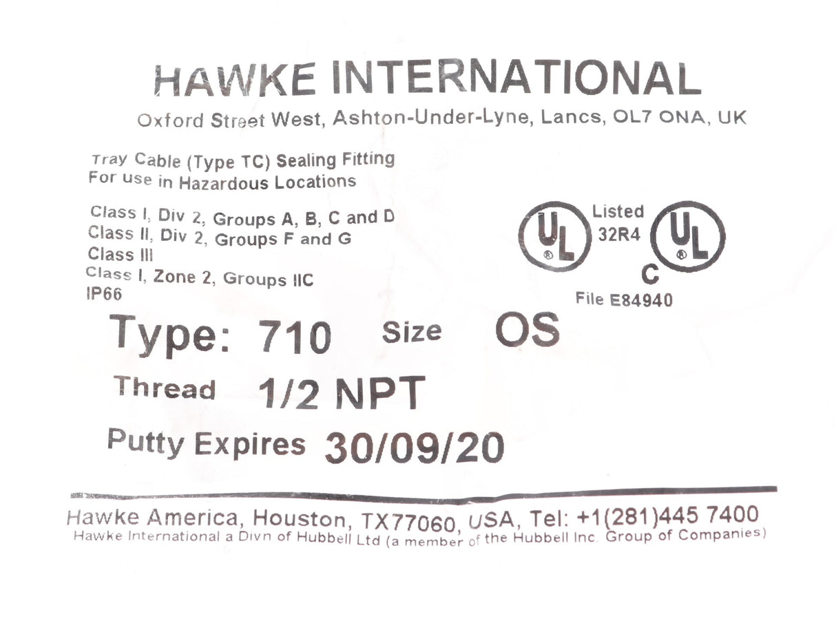 HAWKE INTERNATIONAL (HUBBELL) - 710-OS-1/2NPT - ELECTRICAL CABLE GLAND 1/2in NPT
