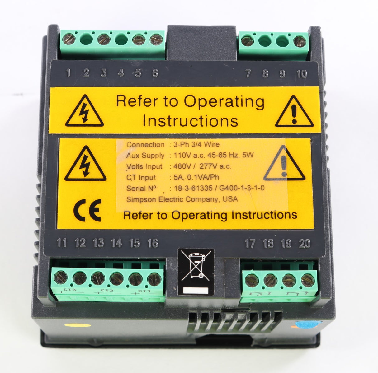 SIMPSON ELECTRIC CO. - G4001310 - PANEL METER - VOLT/AMP 3-PH 277/480V