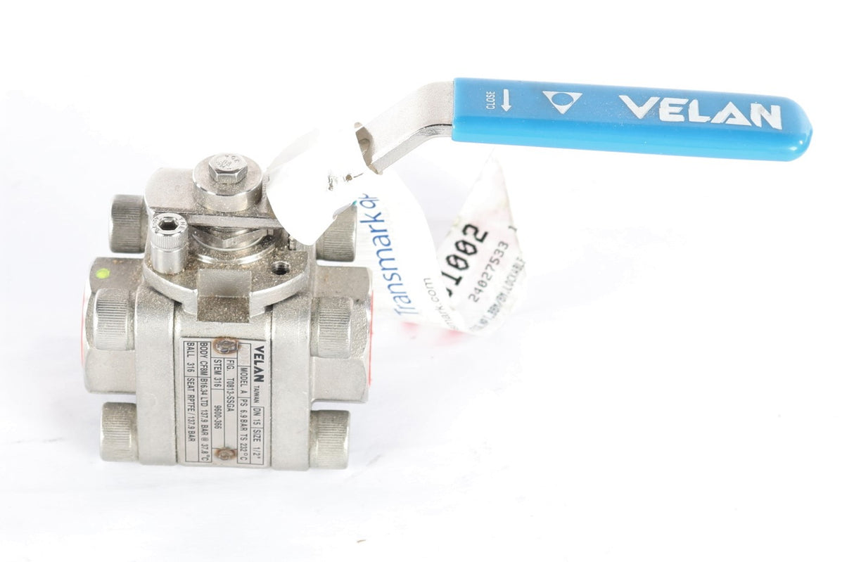 VELAN VALVES - S03-T0813-SSGA - BALL VALVE 1/2in NPT 3-PIECE SS