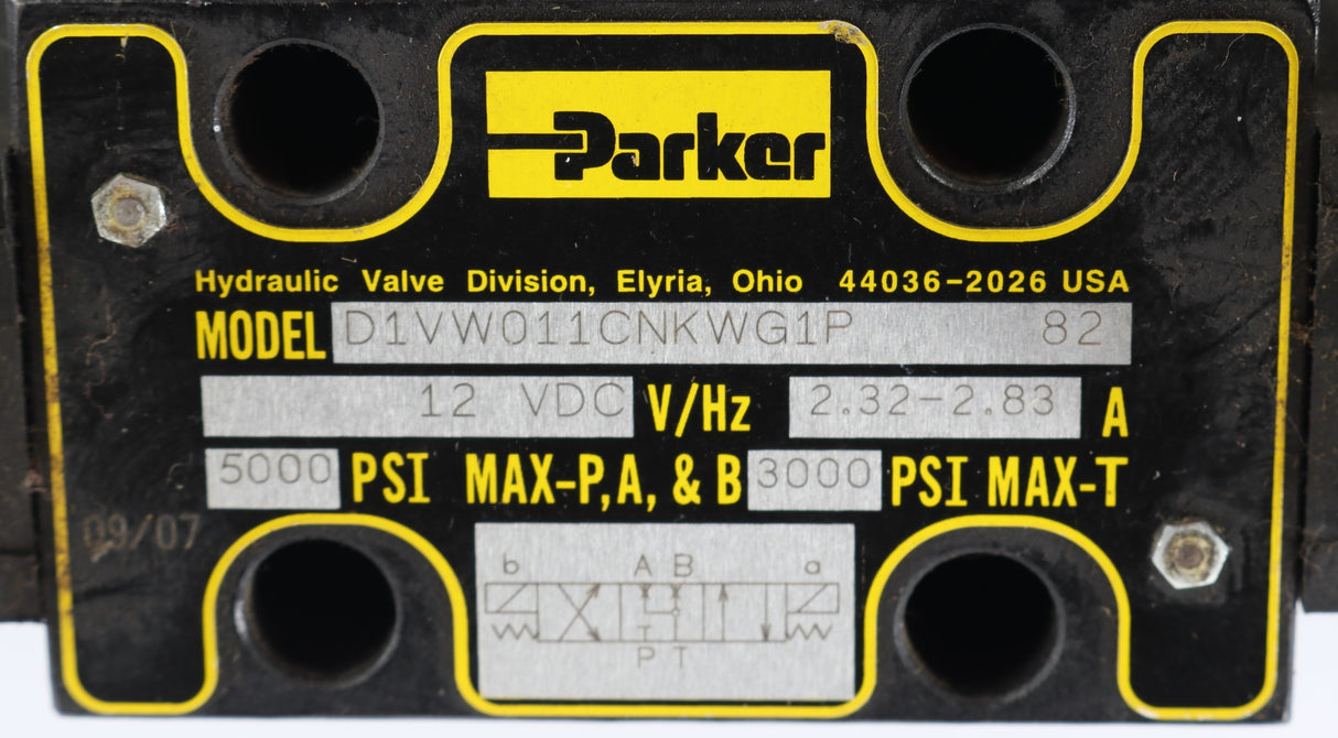 PARKER - D1VW011CNKW1P - HYDRAULIC DIRECTIONAL CONTROL VALVE 12VDC 3000PSI