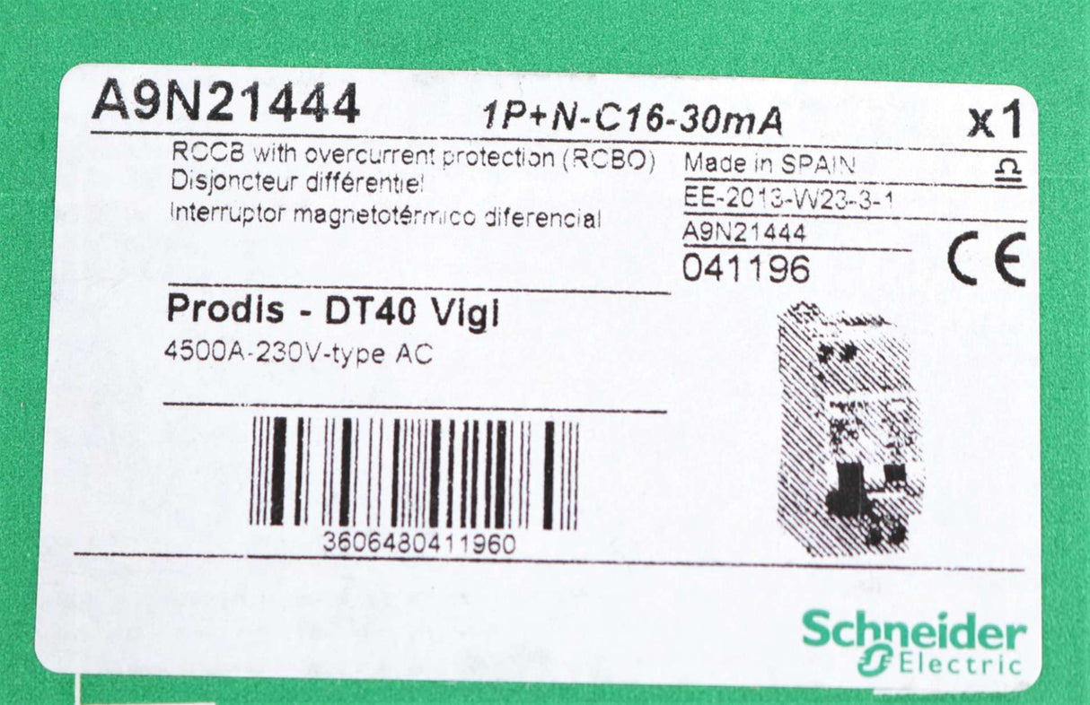 TELEMECANIQUE - A9N21444 - CIRCUIT BREAKER 1P+N+C16-30mA
