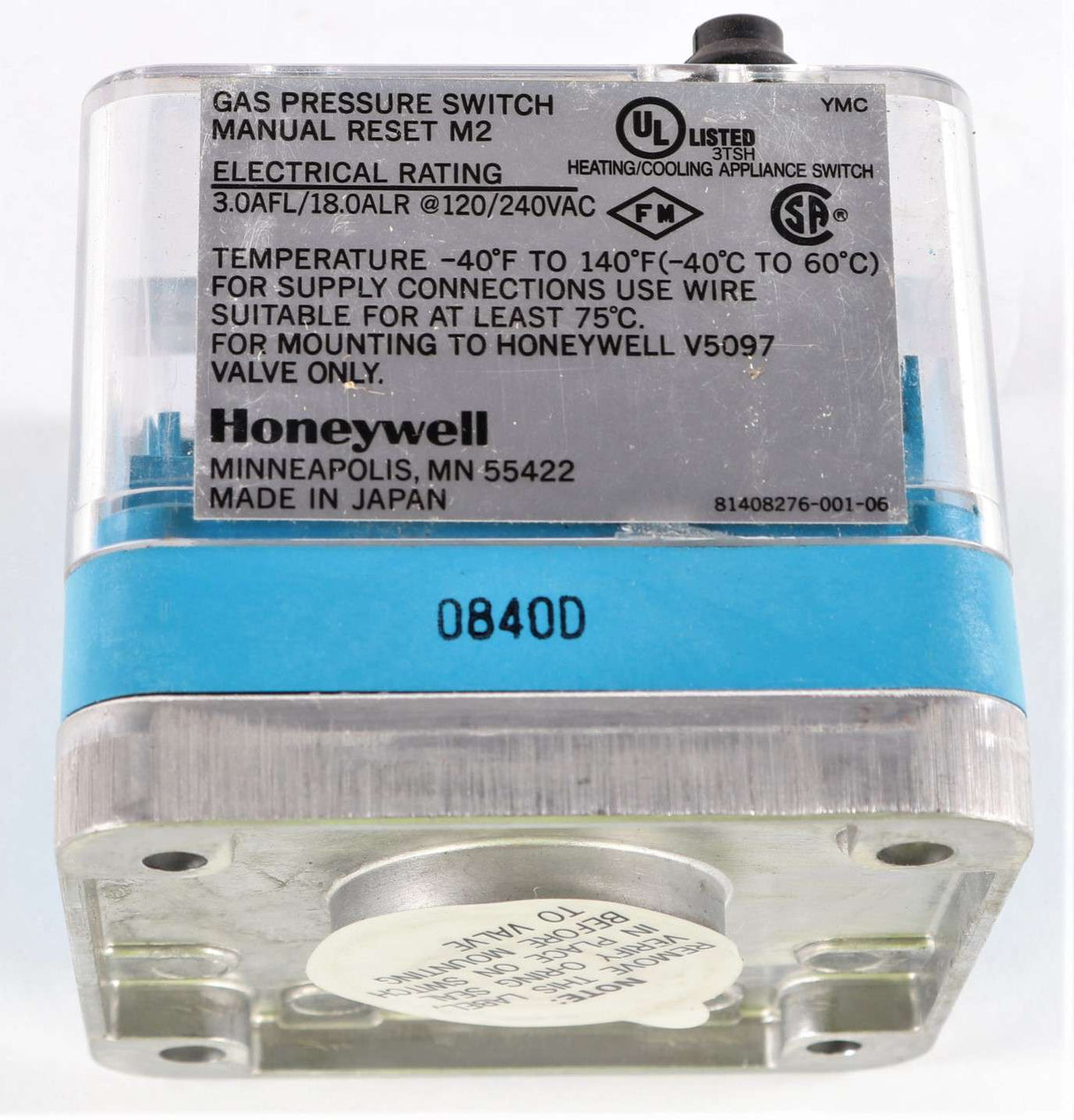 HONEYWELL - C6097B1010 - GAS PRESSURE SWITCH 12-60 IN.WC. MANUAL RESET