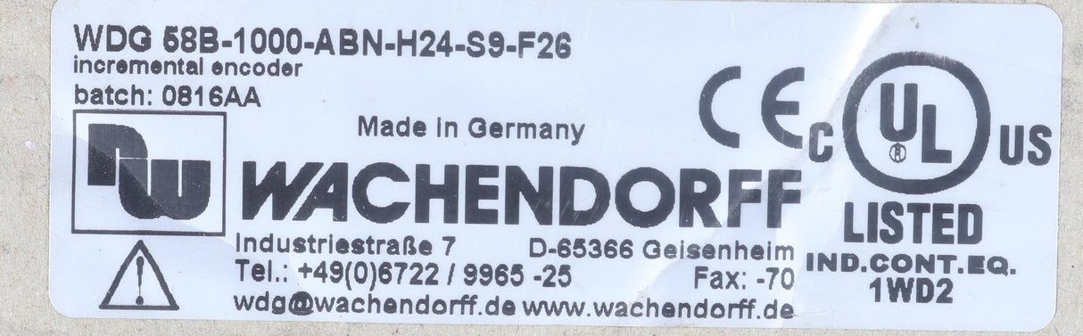 WACHENDORFF AUTOMATION - WDG-58B-1000-ABN-H24-S9 - ROTARY ENCODER - 1000 PULSES/REV